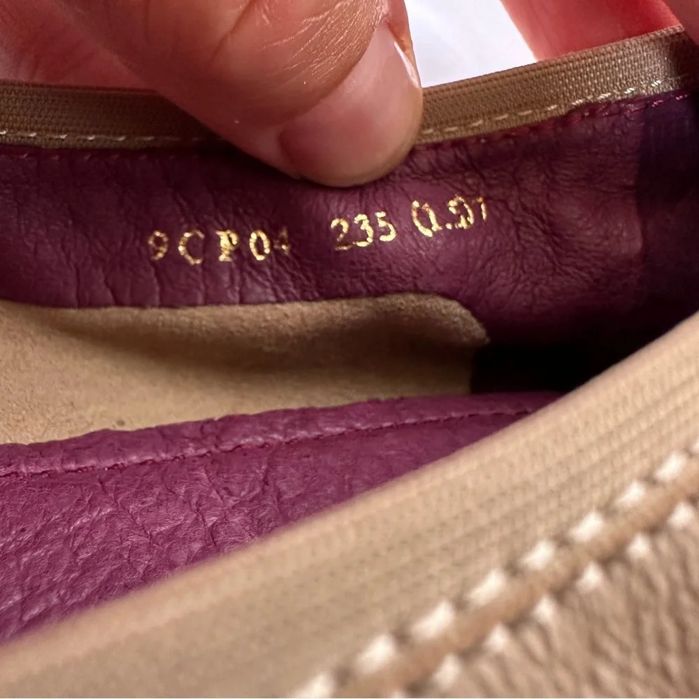Staccato Women's Tan and Burgundy Ballet Flats w/Logo on Cap Toe- Size 23.5/ 7.5